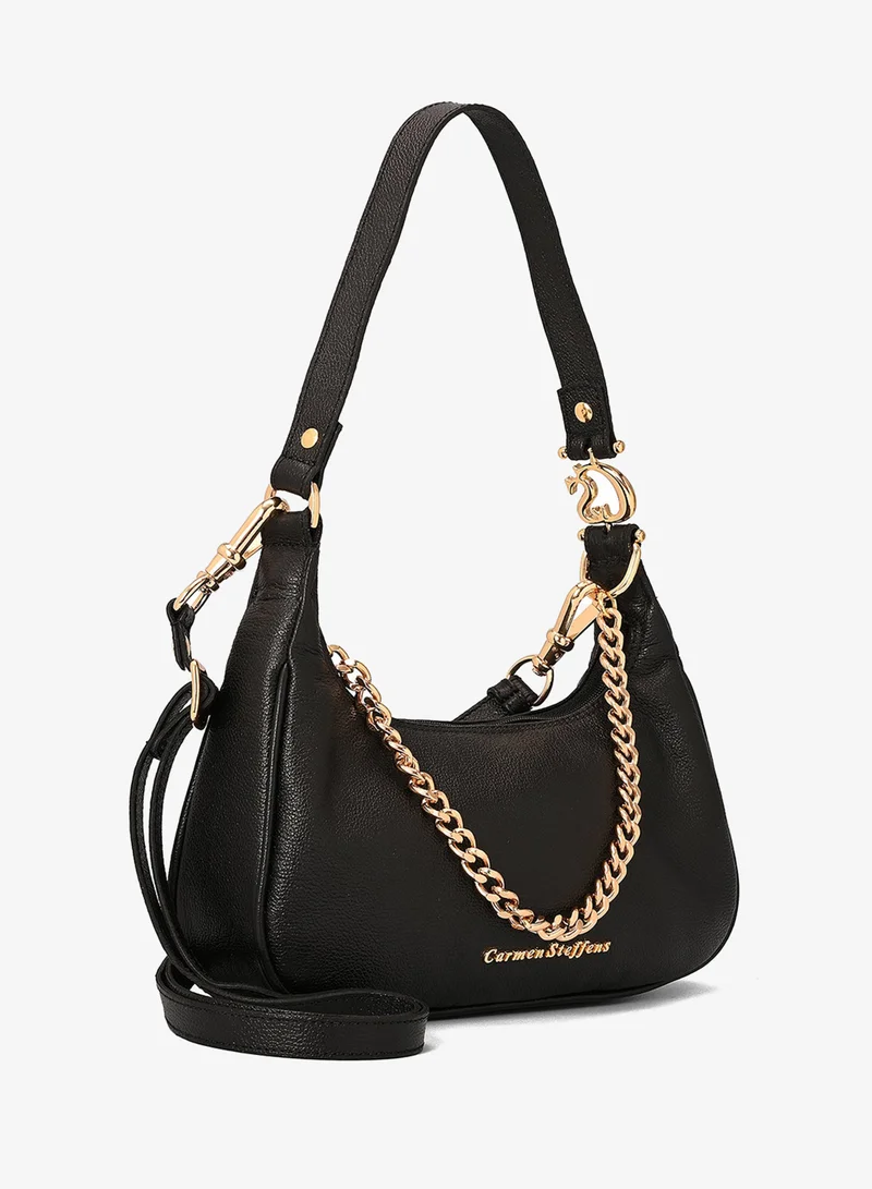 Carmen Steffens Black Half-Moon Leather Bag with Chain