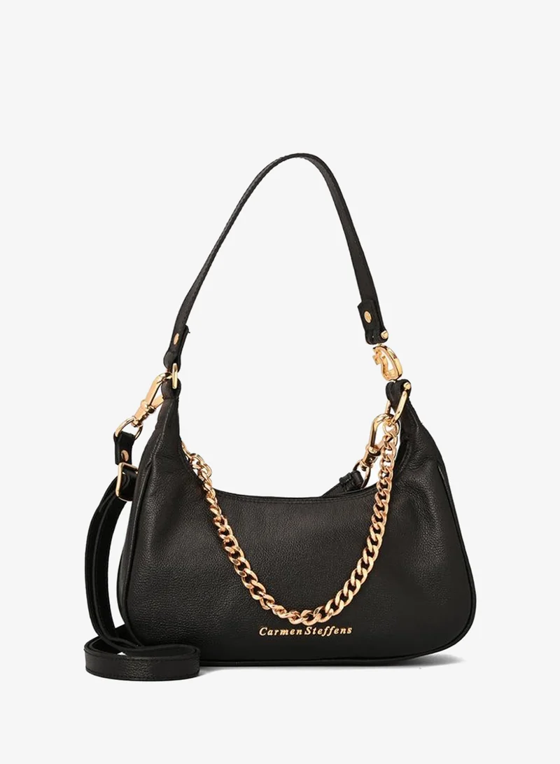 Carmen Steffens Black Half-Moon Leather Bag with Chain