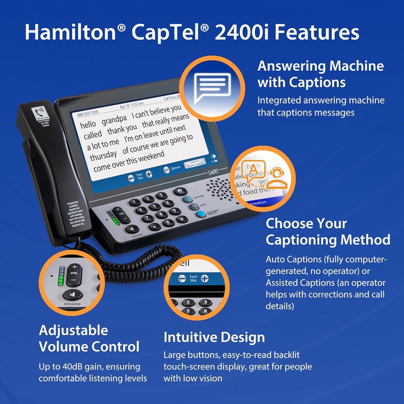 Hamilton CapTel 2400iSPNBT Captioned Telephone, Hearing Impaired Phones, Volume Control with up to 40dB Amplification Gain, Large Touch Screen Display, Wi-Fi Capable, Answering Machine & Speakerphone - Image 4