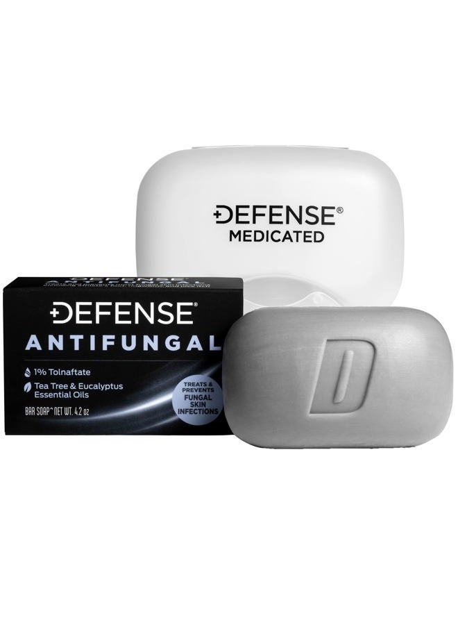 Defense Soap صابون طبي مضاد للفطريات | علاج مكثف لفطريات قدم الرياضي، السعفة، حكة الفخذ والعدوى الفطرية الجلدية (بار واحد مع علبة محكمة الإغلاق) - Image 1