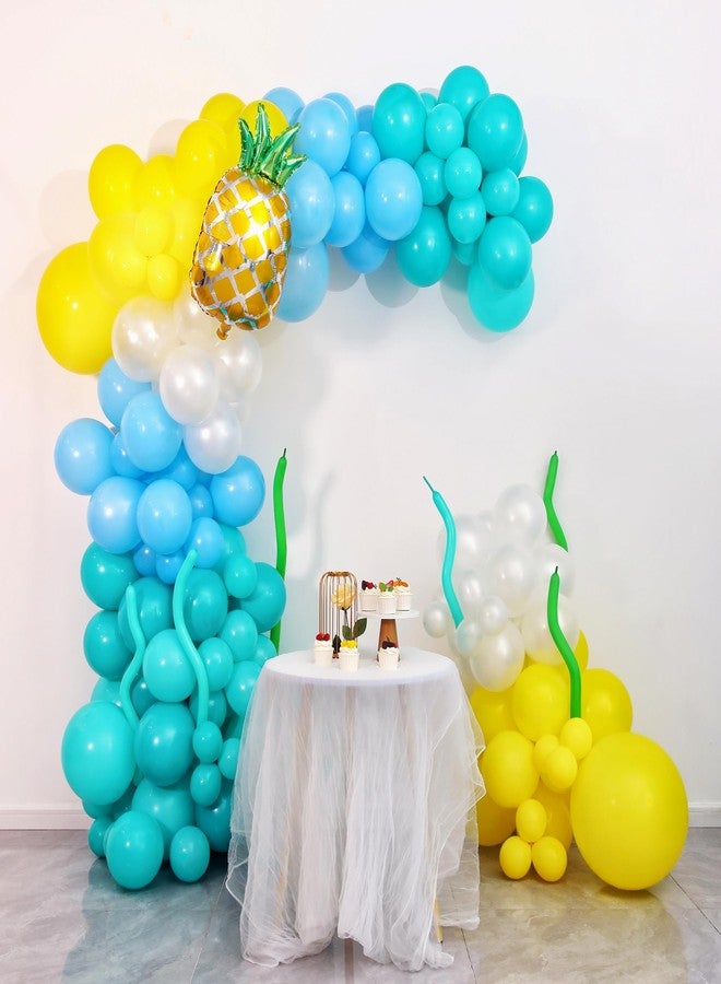 KIRIN 177PCS Cartoon Sponge Balloon Arch Kit, Blue Yellow Balloon for Birthday Decorations, Pineapple Foil Balloon with White Teal Latex Balloons for Boy Girl Birthday Party, Baby Shower Party Supplies - Image 4