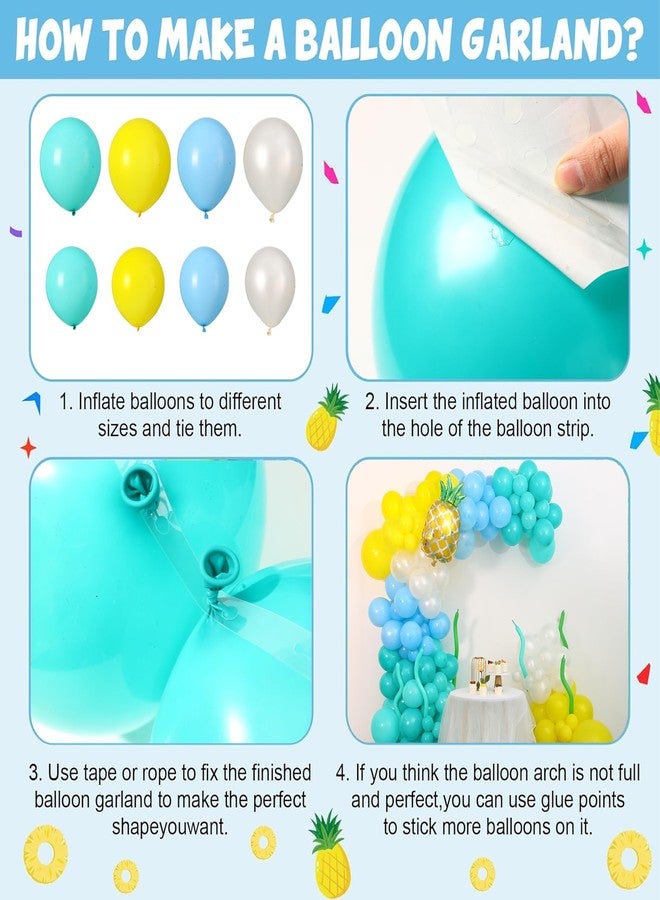 KIRIN 177PCS Cartoon Sponge Balloon Arch Kit, Blue Yellow Balloon for Birthday Decorations, Pineapple Foil Balloon with White Teal Latex Balloons for Boy Girl Birthday Party, Baby Shower Party Supplies - Image 3