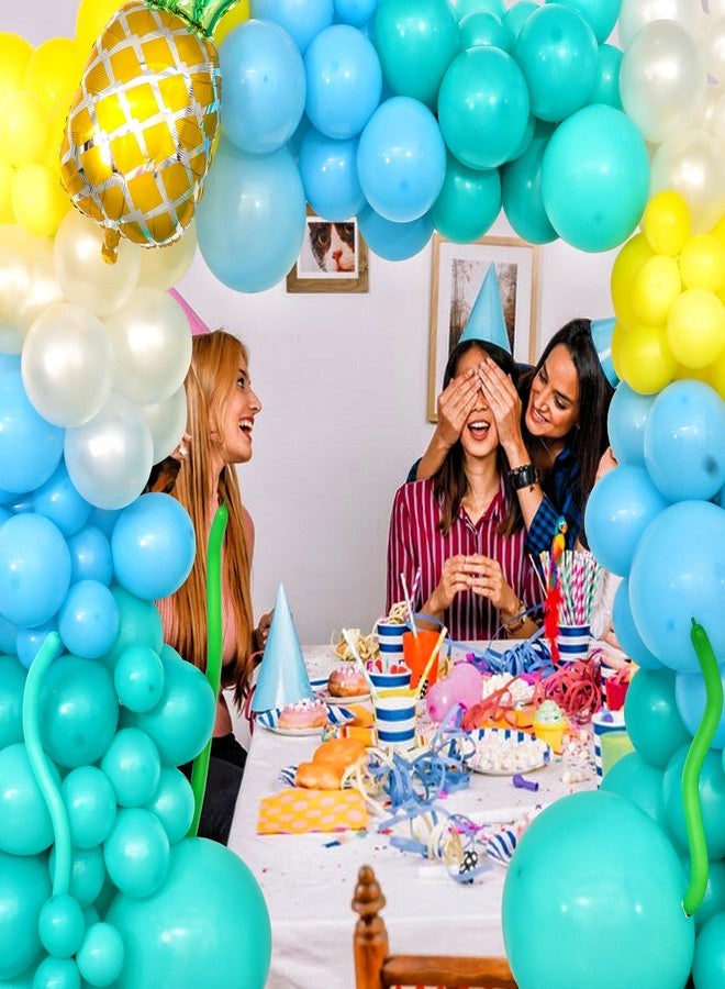 KIRIN 177PCS Cartoon Sponge Balloon Arch Kit, Blue Yellow Balloon for Birthday Decorations, Pineapple Foil Balloon with White Teal Latex Balloons for Boy Girl Birthday Party, Baby Shower Party Supplies - Image 5