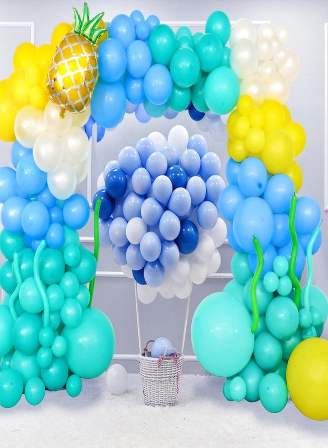 KIRIN 177PCS Cartoon Sponge Balloon Arch Kit, Blue Yellow Balloon for Birthday Decorations, Pineapple Foil Balloon with White Teal Latex Balloons for Boy Girl Birthday Party, Baby Shower Party Supplies - Image 1