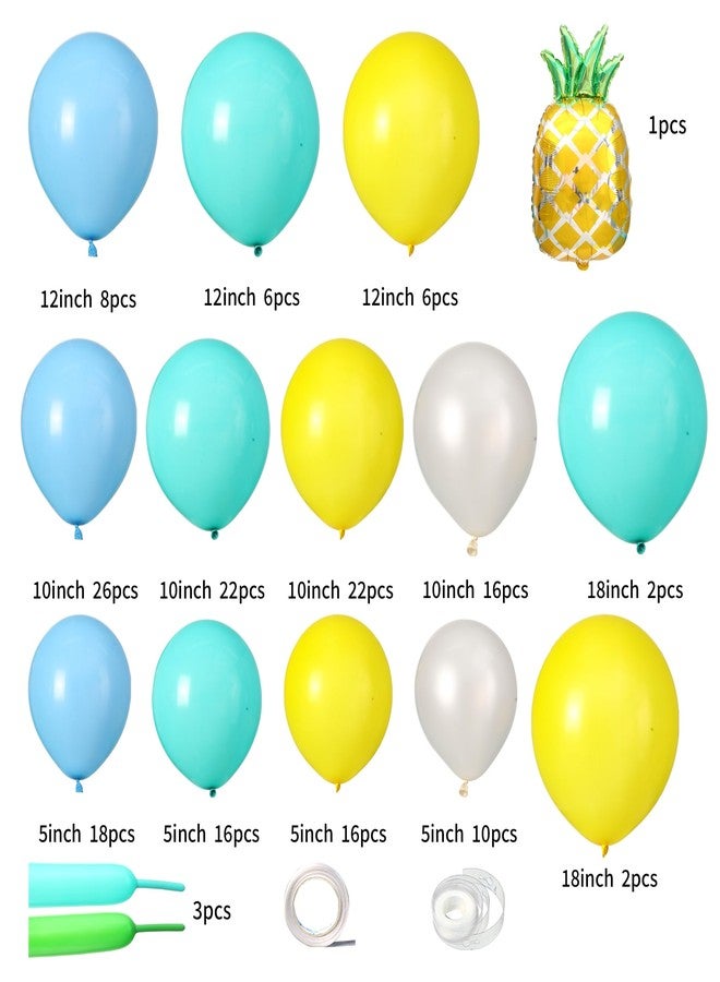 KIRIN 177PCS Cartoon Sponge Balloon Arch Kit, Blue Yellow Balloon for Birthday Decorations, Pineapple Foil Balloon with White Teal Latex Balloons for Boy Girl Birthday Party, Baby Shower Party Supplies - Image 2