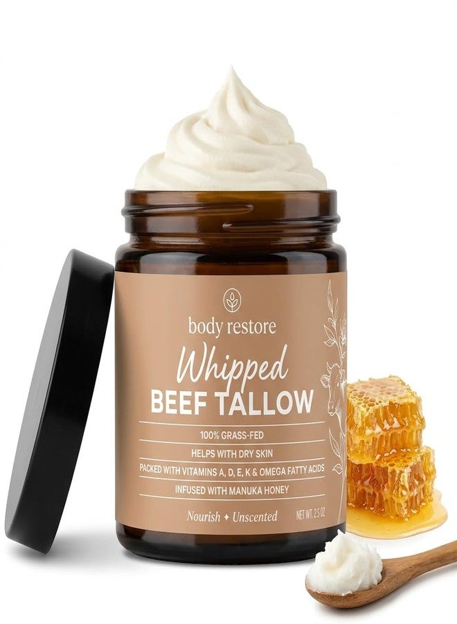 Body Restore Grass-Fed Beef Tallow Cream with Manuka Honey – Deep Moisturizing Skin Balm for Dry Skin, Face & Body Hydration, Rich in Vitamins A, D, E & K – Unscented, 2.5 oz - Image 1