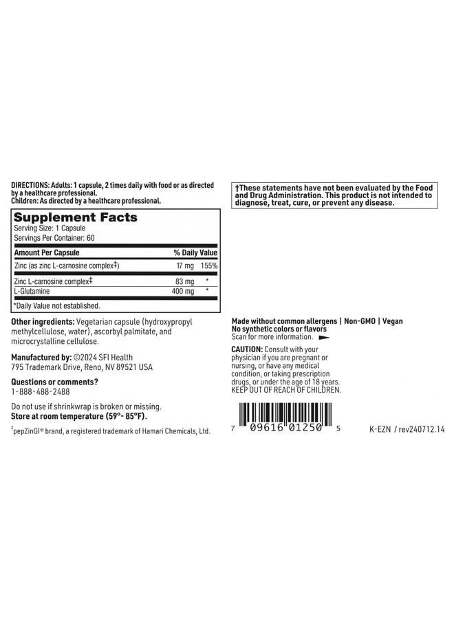 Klaire Labs Endozin - Zinc Carnosine Complex with L-Glutamine to Support Intestinal Barrier Function, Hypoallergenic (60 Capsules) - Image 4