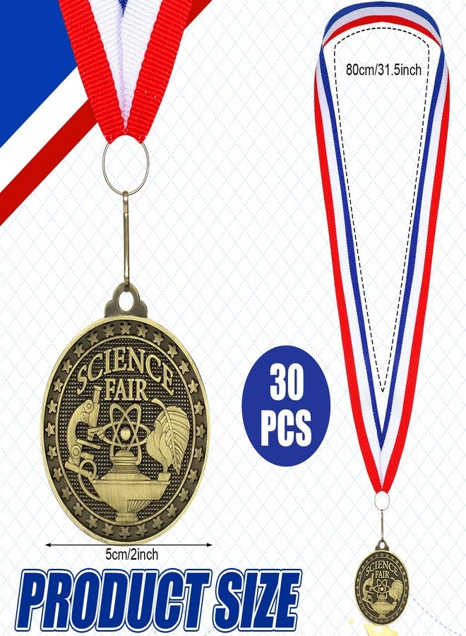 Landical 30 Pcs Science Fair Award Medals 2 Inch Bulk Gold Medals with Neck Ribbons Science Fair Project Participation Prizes Trophies Gift for Education Competitions Event Winner - Image 2