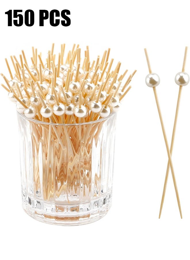 HY 150 Pcs Cocktail Picks Toothpicks for Appetizers Cocktail Picks for Drinks Bamboo Toothpicks Cocktail Toothpicks Fancy Toothpicks for Appetizers White Pearl Toothpicks for Food Long Toothpicks 4.7Inch  - Image 1