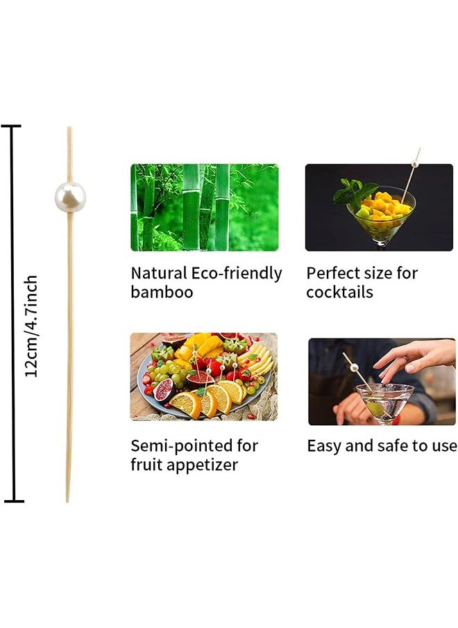 HY 150 Pcs Cocktail Picks Toothpicks for Appetizers Cocktail Picks for Drinks Bamboo Toothpicks Cocktail Toothpicks Fancy Toothpicks for Appetizers White Pearl Toothpicks for Food Long Toothpicks 4.7Inch  - Image 2