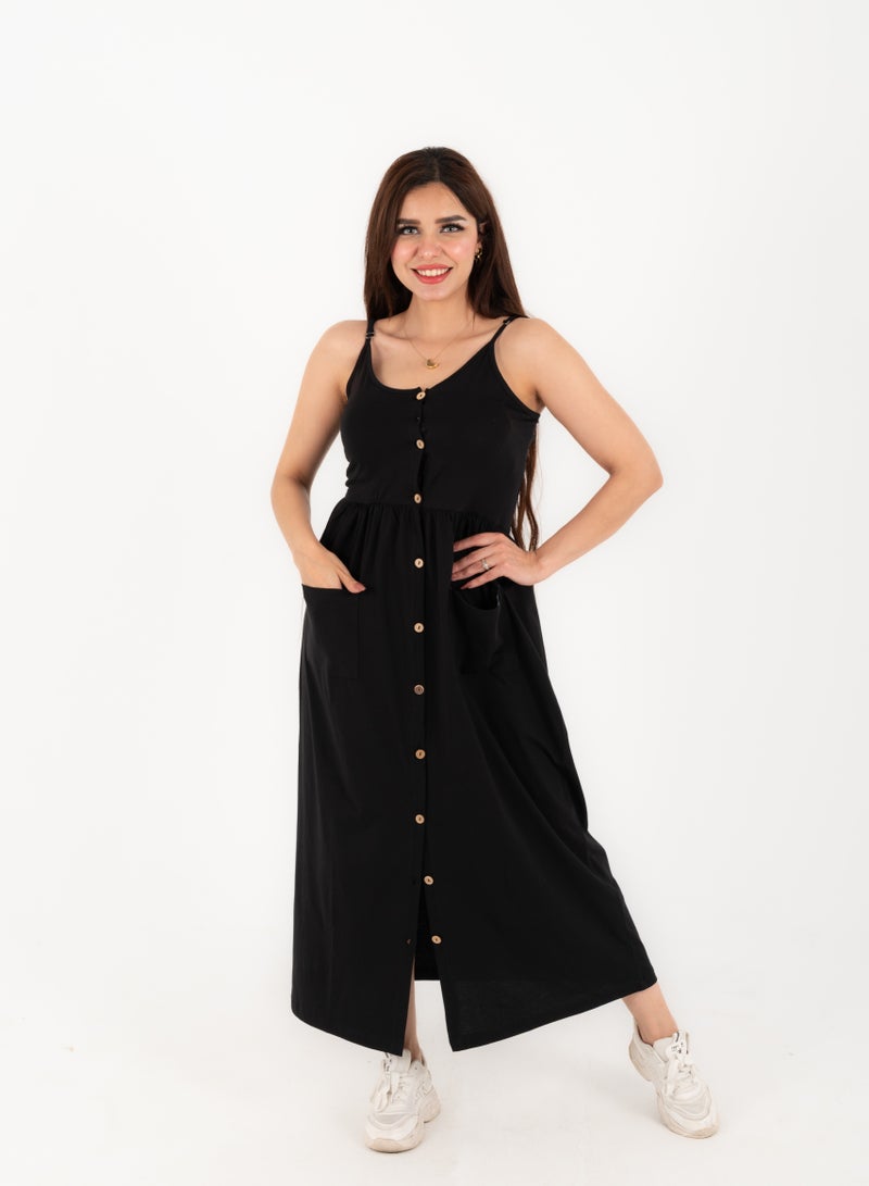 Women’s Long Dress – Classic Black – Cotton – For Day or Beach  - Image 1