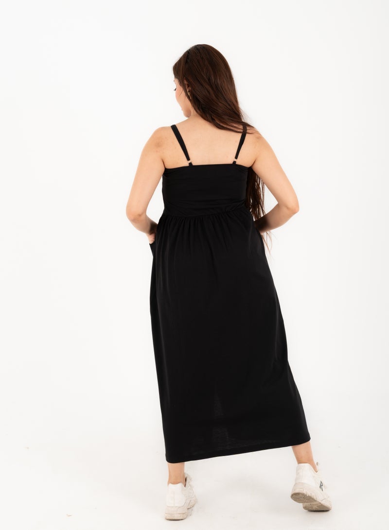 Women’s Long Dress – Classic Black – Cotton – For Day or Beach  - Image 3