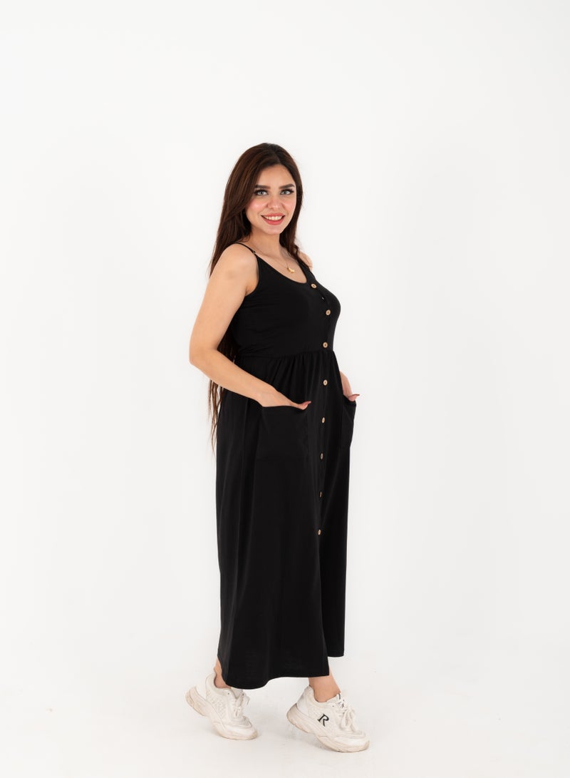 Women’s Long Dress – Classic Black – Cotton – For Day or Beach  - Image 4