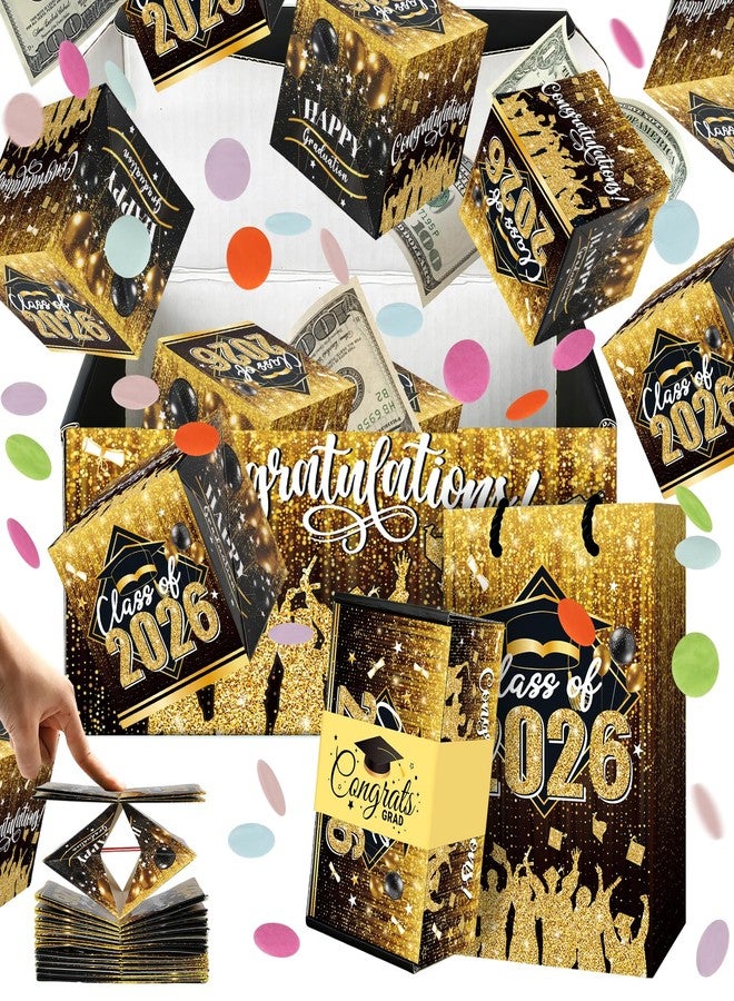 Sereliy Graduation Exploding Money Gift Boxes for Cash, 12 Pack Pop Up Surprise Money Box with Confetti, Black Gold Graduation Explosion Gift Box for Cash Giving Class of 2026 - Image 1
