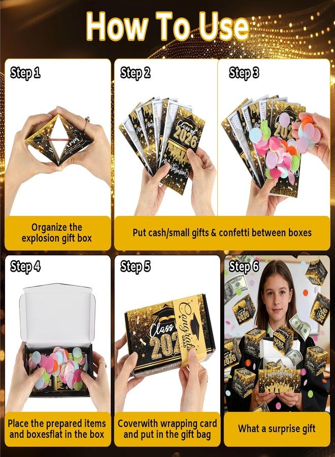 Sereliy Graduation Exploding Money Gift Boxes for Cash, 12 Pack Pop Up Surprise Money Box with Confetti, Black Gold Graduation Explosion Gift Box for Cash Giving Class of 2026 - Image 3