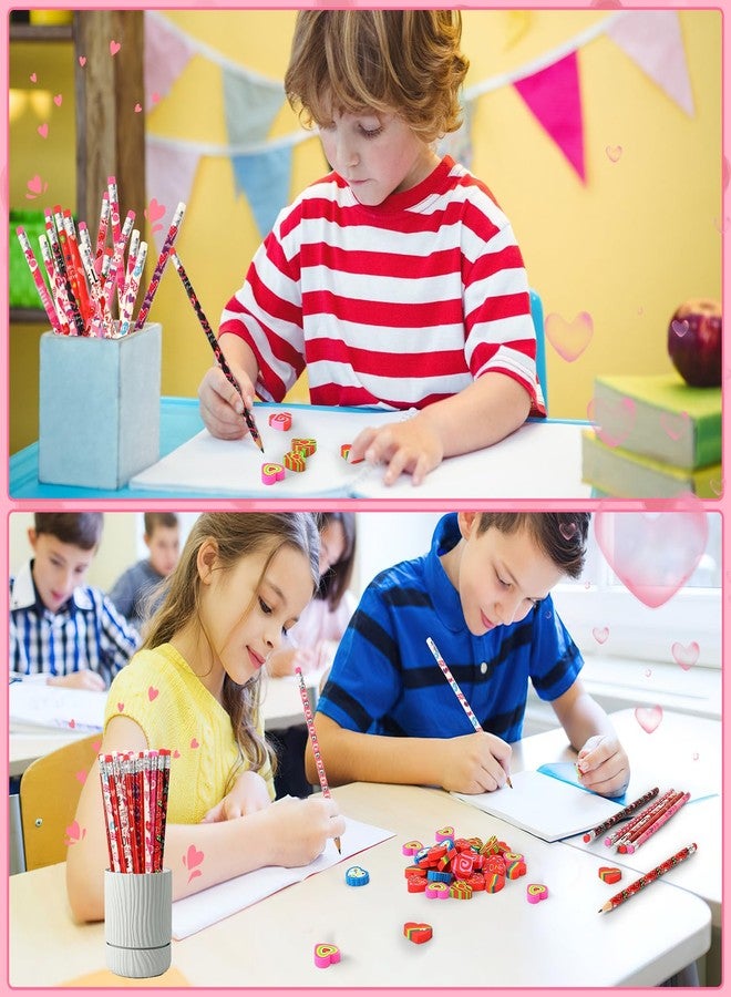JULMELON 72PCS Valentine's Day Party Favors Set,36PCS Valentines Pencils with 36PCS Heart Erasers, Wooden Pencils for Kids School Classroom Office Party Reward Supplies - Image 5