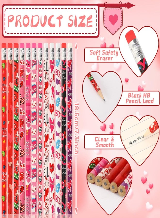 JULMELON 72PCS Valentine's Day Party Favors Set,36PCS Valentines Pencils with 36PCS Heart Erasers, Wooden Pencils for Kids School Classroom Office Party Reward Supplies - Image 3