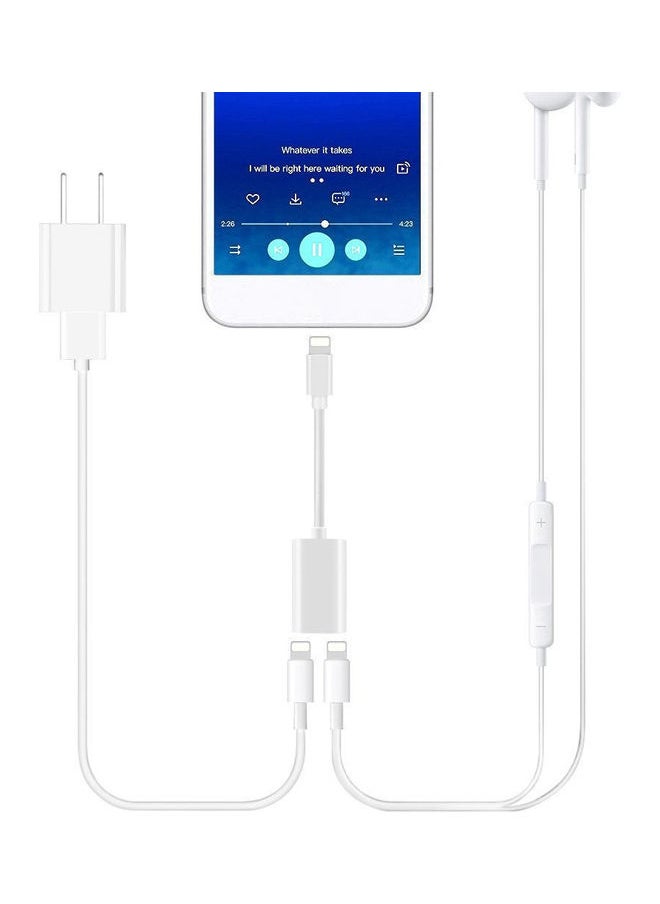 Generic - Lightning Dual Audio AUX Charging Cable Splitter Adapter For Apple iPhone 7 Plus/8 Plus X White - Image 1