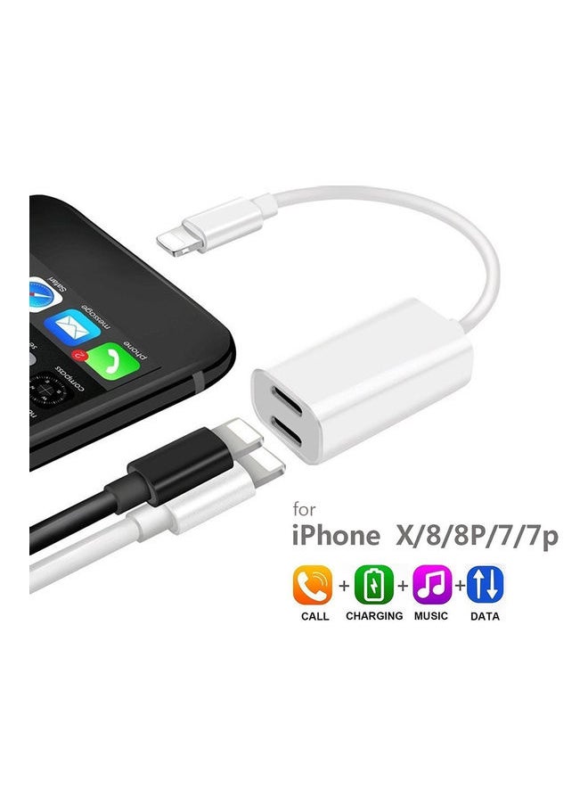 Generic - Lightning Dual Audio AUX Charging Cable Splitter Adapter For Apple iPhone 7 Plus/8 Plus X White - Image 1
