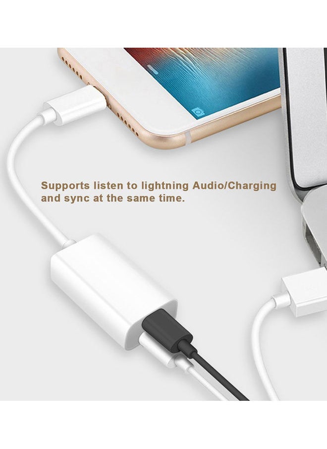 Generic - Lightning Dual Audio AUX Charging Cable Splitter Adapter For Apple iPhone 7 Plus/8 Plus X White - Image 1