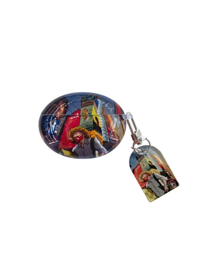 For HuaweiFreebuds5 Wireless Bluetooth Headset Cartoon Creative Freeclip/6i Soft Case Pendant-Color:Silicone Soft Shell + Pendant-City Painter-Model:Universal For HuaweiFreebuds Pro3/pro4 (protective Case)