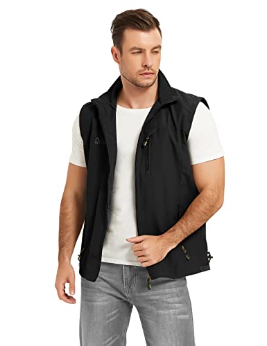 Flygo Mens Summer Outdoor Lightweight Travel Work Fishing Hiking Vest Jacket (Small, 01 Black) - Image 2