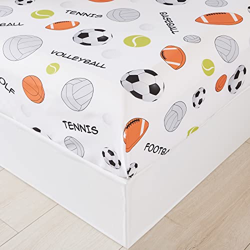 URBONUR 4-Piece Toddler Bedding Set - Ultra Soft Sports Series Baseball Football Basketball Boys Toddler Comforter Set Navy - Include Comforter, Flat Sheet, Fitted Sheet and Reversible Pillowcase - Image 4