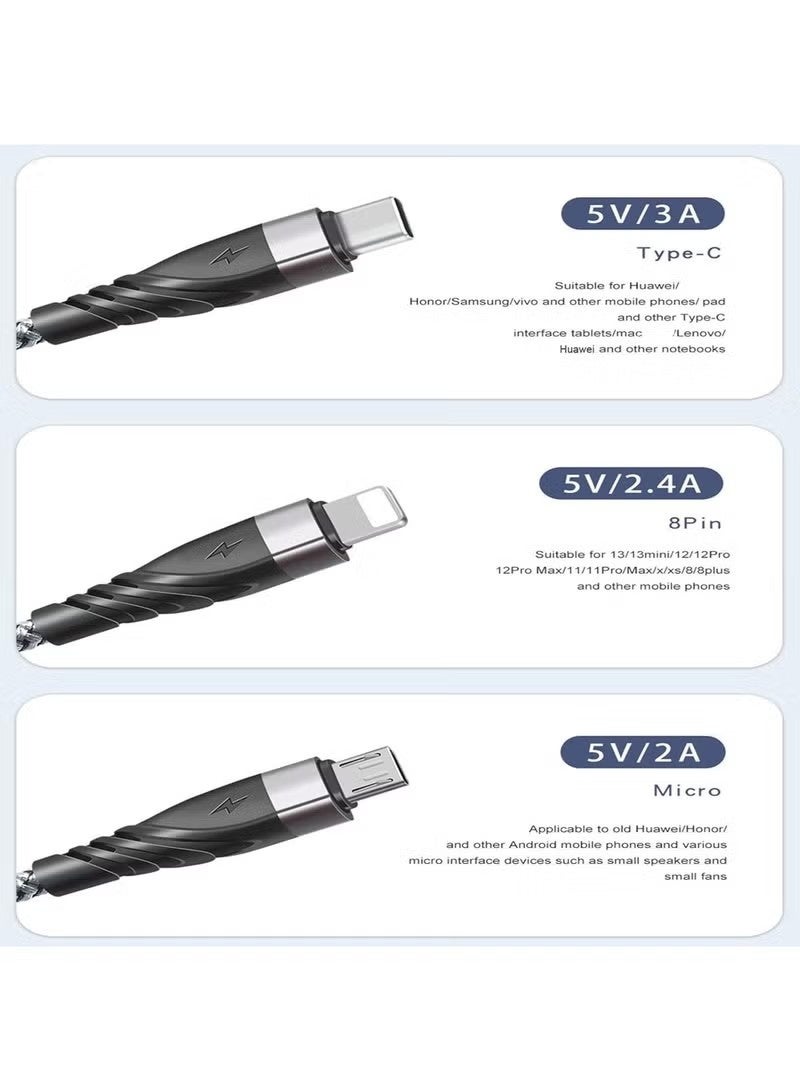 كابل شحن متعدد المنافذ، USB A/USB C، 5 في 1، سلك شحن سريع، مضفر من النايلون، مزود بموصل Micro USB Type C، متوافق مع هواتف سامسونج جالاكسي 16 برو ماكس، وسامسونج جالاكسي 25 ألترا، وهواوي، وشاومي، وبلاي ستيشن 5-1.2 ميجابايت. - Image 5
