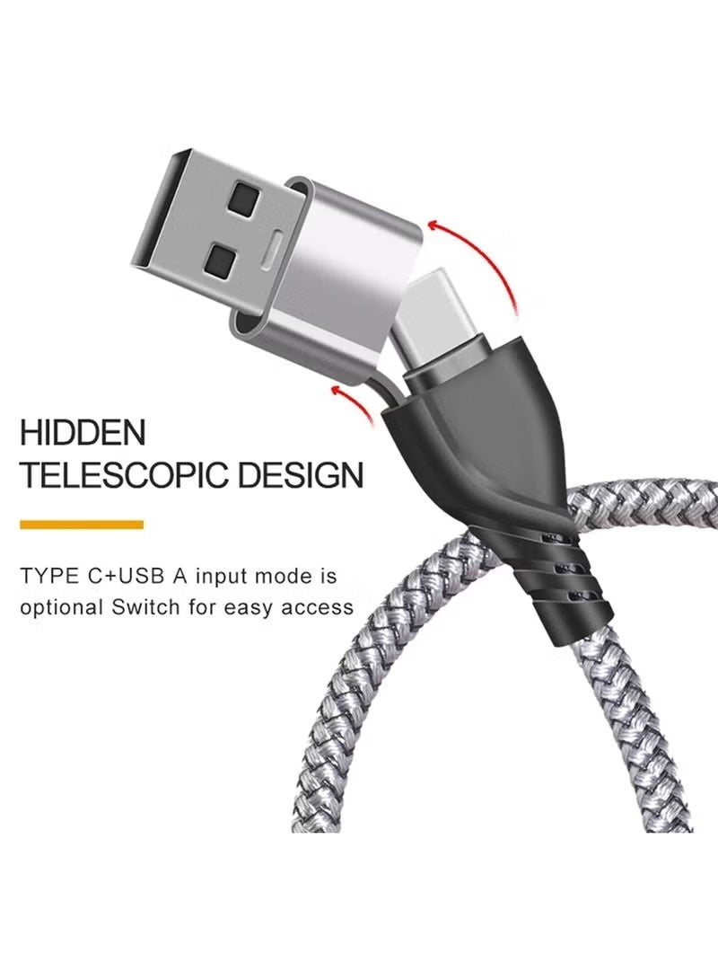 كابل شحن متعدد المنافذ، USB A/USB C، 5 في 1، سلك شحن سريع، مضفر من النايلون، مزود بموصل Micro USB Type C، متوافق مع هواتف سامسونج جالاكسي 16 برو ماكس، وسامسونج جالاكسي 25 ألترا، وهواوي، وشاومي، وبلاي ستيشن 5-1.2 ميجابايت. - Image 3