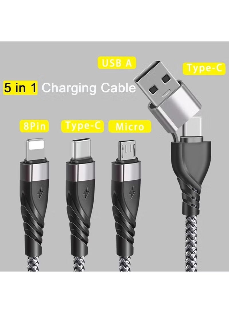 كابل شحن متعدد المنافذ، USB A/USB C، 5 في 1، سلك شحن سريع، مضفر من النايلون، مزود بموصل Micro USB Type C، متوافق مع هواتف سامسونج جالاكسي 16 برو ماكس، وسامسونج جالاكسي 25 ألترا، وهواوي، وشاومي، وبلاي ستيشن 5-1.2 ميجابايت. - Image 2