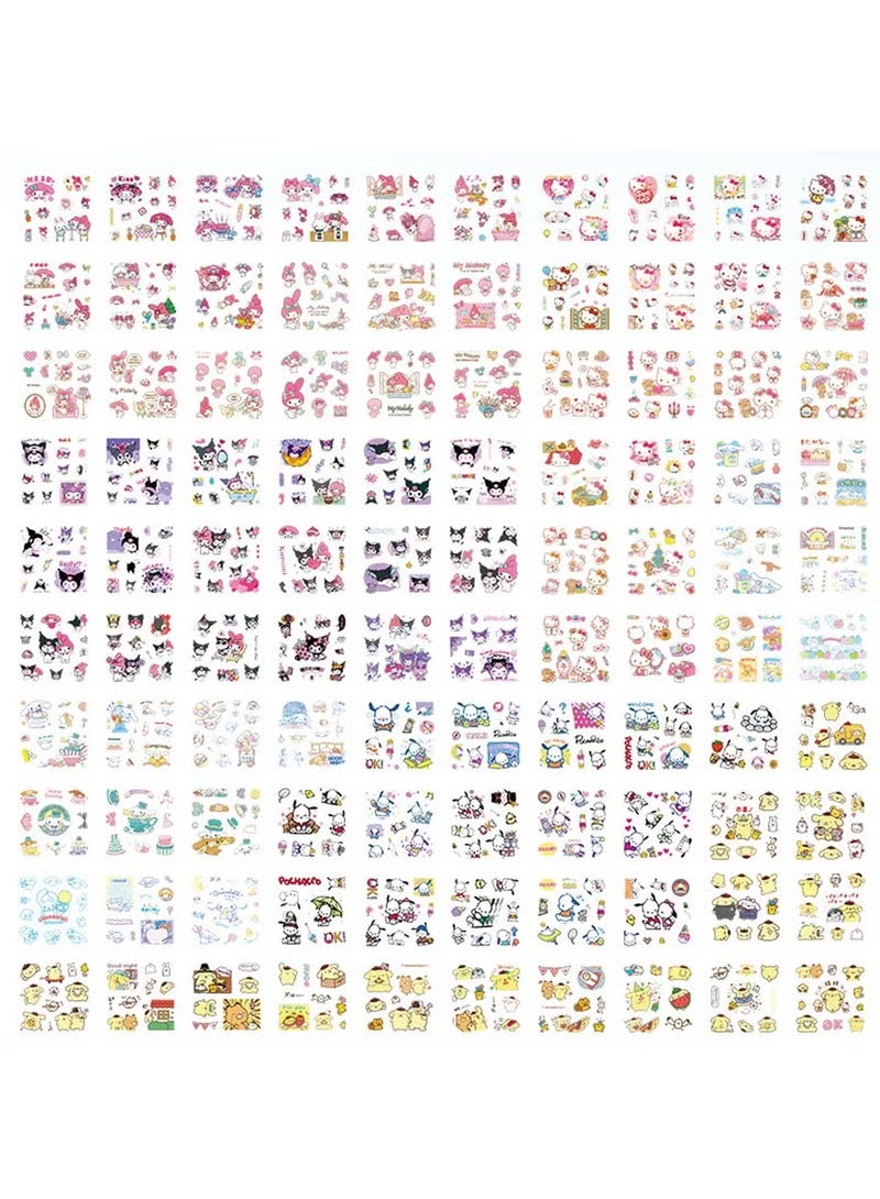 100 Sheets Sanrio Stickers Kit, Anime Cute Stickers, Vinyl Cartoon Aesthetic Decorative Sticker Set, Ideal for Scrapbooking, Journaling, Laptops, and Room Decoration - Image 2
