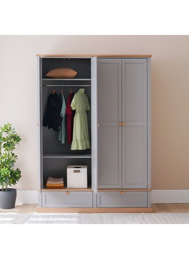 DANUBE HOME Autumn 4 Door Wardrobe With 2 Drawers Sturdy Closet Clothes Storage Cupboard Modern Design Space Saving Swing Door Cabinet For Bedroom L160Xw55Xh220Cm - Grey And Oak  - Image 2
