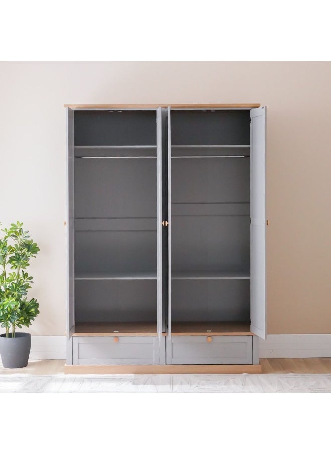 DANUBE HOME Autumn 4 Door Wardrobe With 2 Drawers Sturdy Closet Clothes Storage Cupboard Modern Design Space Saving Swing Door Cabinet For Bedroom L160Xw55Xh220Cm - Grey And Oak  - Image 4