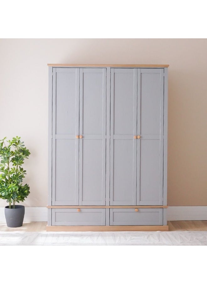 DANUBE HOME Autumn 4 Door Wardrobe With 2 Drawers Sturdy Closet Clothes Storage Cupboard Modern Design Space Saving Swing Door Cabinet For Bedroom L160Xw55Xh220Cm - Grey And Oak  - Image 1