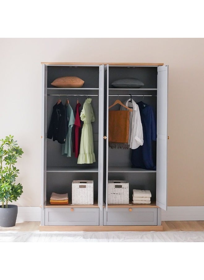DANUBE HOME Autumn 4 Door Wardrobe With 2 Drawers Sturdy Closet Clothes Storage Cupboard Modern Design Space Saving Swing Door Cabinet For Bedroom L160Xw55Xh220Cm - Grey And Oak  - Image 3