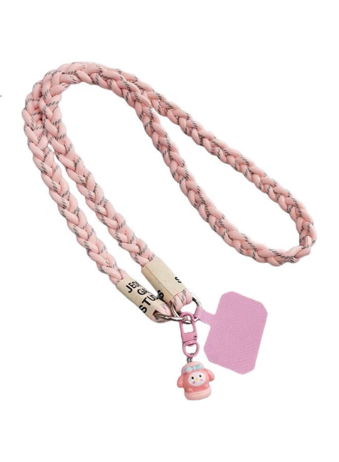 Dipple حامل هاتف ديبو إير، حزام كتف طويل، يمكن استخدامه كحامل مفاتيح، حبل هاتف مضفر خارجي، يمكن حمله باليد، متين، حزام حامل مفاتيح [نقطة رمادية وردية]، حبل مضاد للفقدان - Image 1