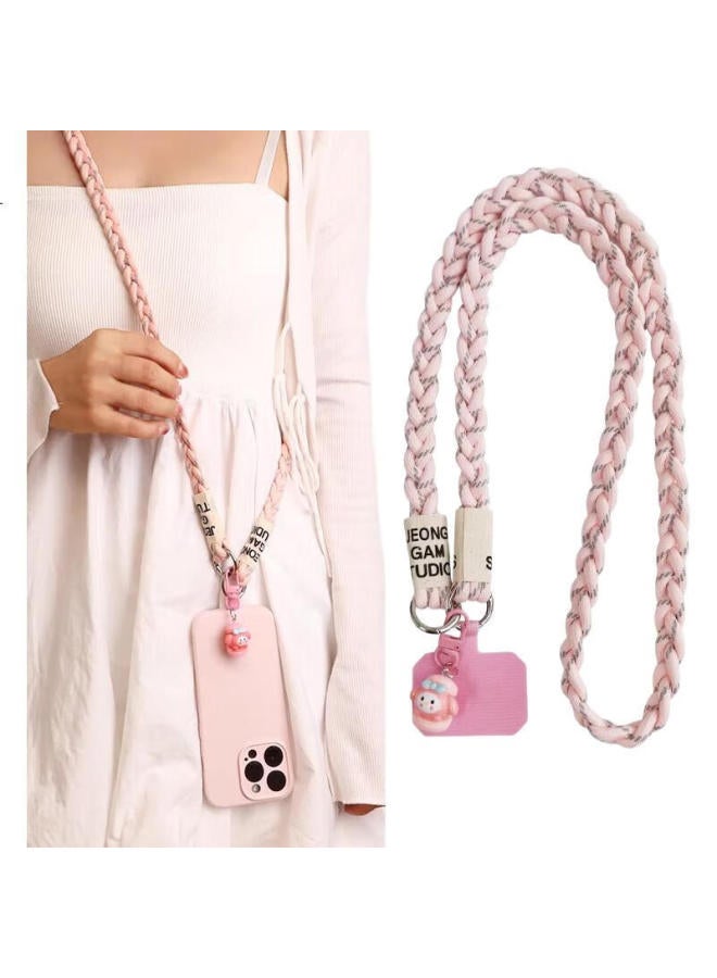 Dipple حامل هاتف ديبو إير، حزام كتف طويل، يمكن استخدامه كحامل مفاتيح، حبل هاتف مضفر خارجي، يمكن حمله باليد، متين، حزام حامل مفاتيح [نقطة رمادية وردية]، حبل مضاد للفقدان - Image 2