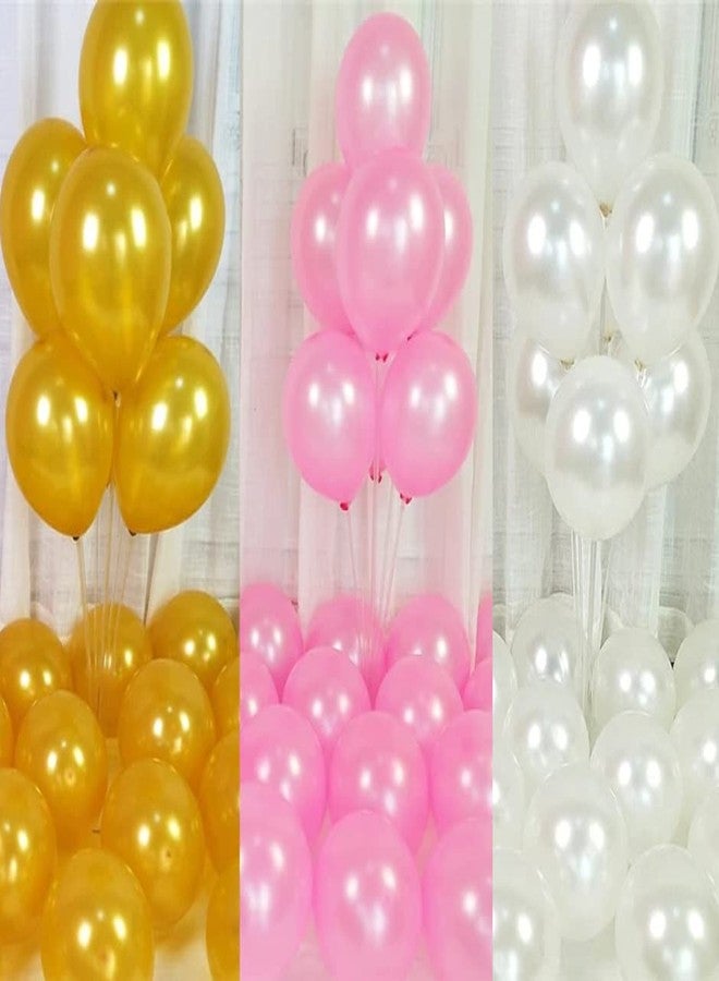 Flyloons Golden Pink White Balloons Pack of 50 for birthday decoration items also suitable for Anniversary, Wedding, Celebration, Party - Image 1