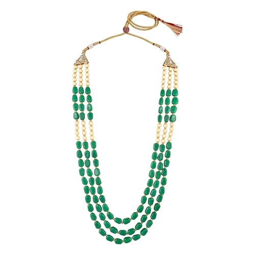 Mahi 3 Layers Green and Yellow Beads Base Groom/Dulha Moti Mala Haar Necklace for Men (ML1108122GGre) - Image 4