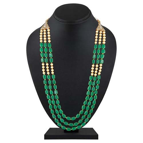 Mahi 3 Layers Green and Yellow Beads Base Groom/Dulha Moti Mala Haar Necklace for Men (ML1108122GGre) - Image 3