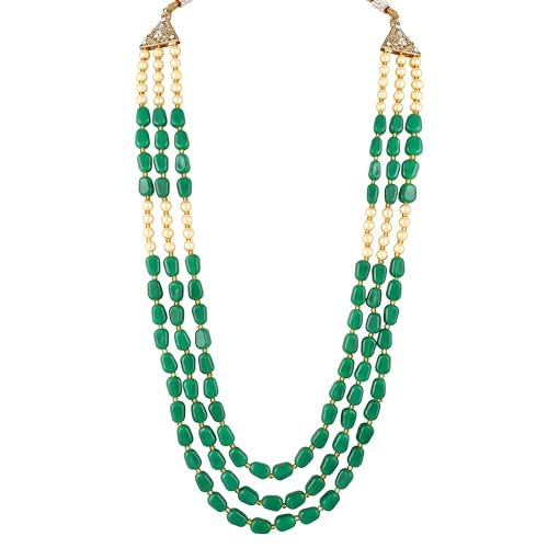 Mahi 3 Layers Green and Yellow Beads Base Groom/Dulha Moti Mala Haar Necklace for Men (ML1108122GGre) - Image 1