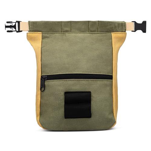 Oso Supply Co Kulshan Bouldering Bucket Large Size Chalk Bag for Rock Climbing Chalk Pot with Magnetic Roll Down Closure Brush Loop Zippered Pockets for Climbers Cedar Green Tan - Image 3