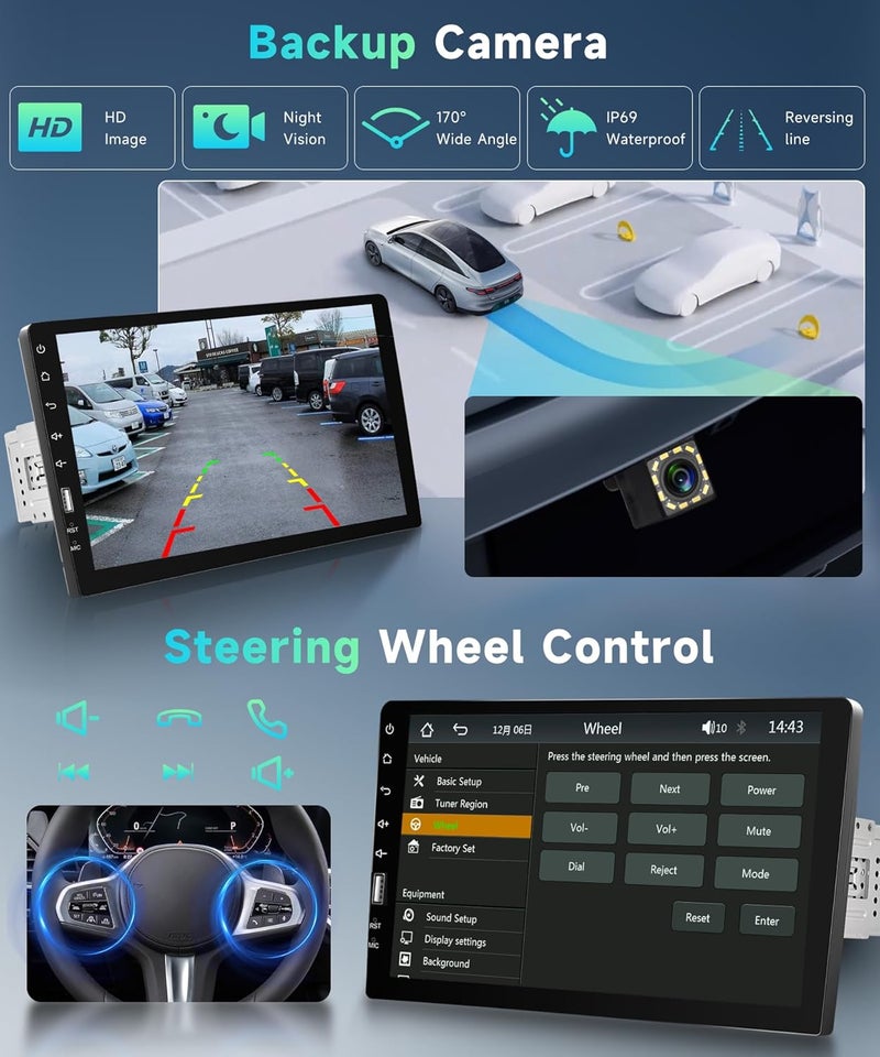 Podofo Single DIN Touch Screen Car Stereo with Android Auto and Apple CarPlay, 9" HD IPS Touchscreen - Image 4