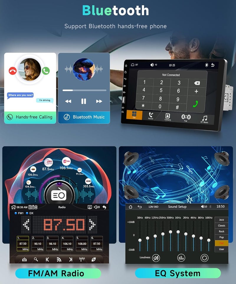 Podofo Single DIN Touch Screen Car Stereo with Android Auto and Apple CarPlay, 9" HD IPS Touchscreen - Image 5