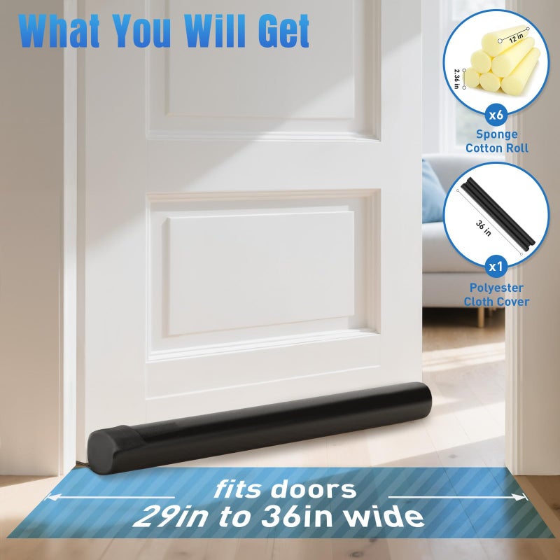 BlissTrends Door Draft Stopper Covers Gaps up to 2.36", Draft Stopper for Bottom of Door Soundproof, Windproof, Dustproof, Block Light, Insect Resistant, Under Door Draft Stopper 36 Inch (Black) - Image 2