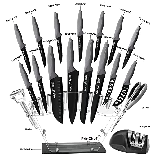 PrinChef Knife Set, 19 Pcs Rust Proof Knives Set for Kitchen, with Acrylic Stand, Sharpener, Scissors and Peeler, Stainless Steel kitchen knife set Nonstick and No Scratch - Image 2