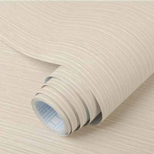 TANONE Beige Grasscloth Peel and Stick Wallpaper 17.7'' x 118'', Self-Adhesive Linen Vinyl Wallpaper, Waterproof and Removable Neutral Contact Paper for Furniture and Wall Covering - Image 1