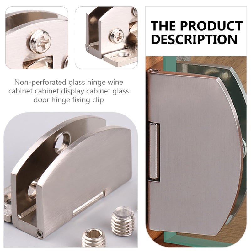 2Pcs Zinc Alloy Frameless Glass Door Hinges Brushed Silver For Wine Cooler Display Cabinet - Image 4
