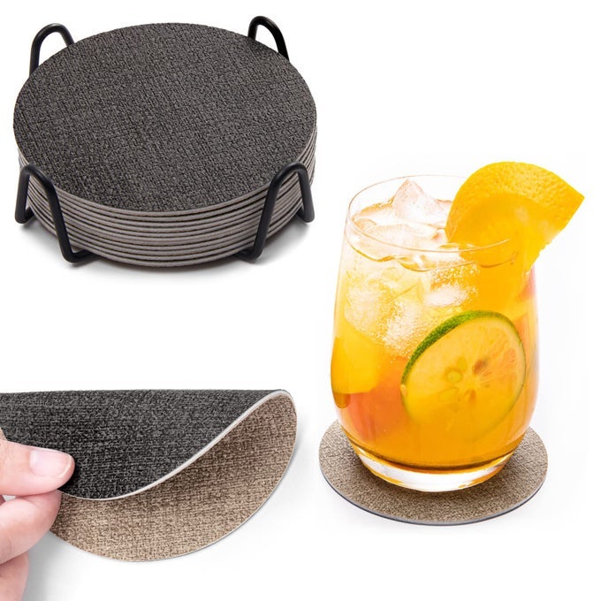 Coasters Dual Sided Faux Leather Coaster for Drinks Mug Coaster Non Slip AntiHeat Washable Cup Pad Mats Home and Outdoor Coffee Beer Glass Bottle Bar
