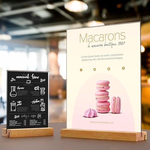 JDEA 5x7 Inch Acrylic Sign Holder with Wood Base Vertical and Slant Displays(6 Pack 5*7") - Image 2